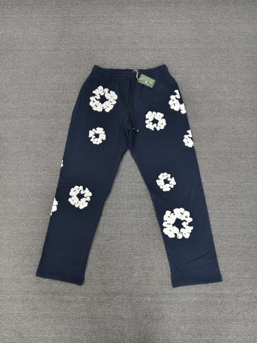 [1:1 Top Quality] Denim Tears Navy Cotton Wreath Straight Sweatpants