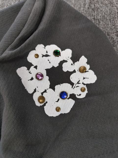 [1:1 TOP QUALITY] Denim Tears Dark Grey Full Zip Colorful Rhinestone White Cotton Wreath Hoodie