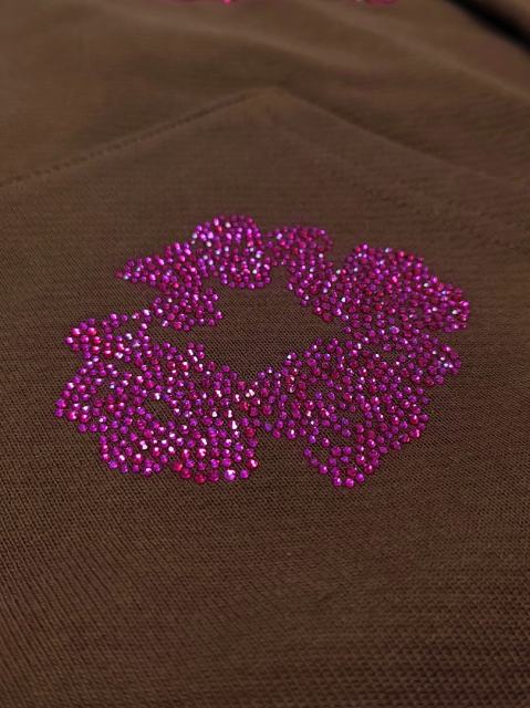 [1:1 TOP QUALITY] Denim Tears Coffee Brown Hot Pink Rhinestone Cotton Wreath Pullover Hoodie