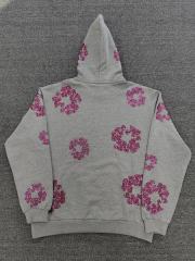 [1:1 TOP QUALITY] Denim Tears Pink Rhinestone Cotton Wreath Gray Pullover Hoodie