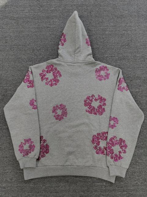 [1:1 TOP QUALITY] Denim Tears Pink Rhinestone Cotton Wreath Gray Pullover Hoodie