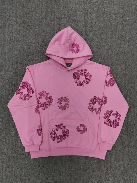 [1:1 TOP QUALITY] Denim Tears Pink Rhinestone Cotton Wreath Pullover Hoodie