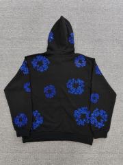 [1:1 TOP QUALITY] Denim Tears Blue Rhinestone Cotton Wreath Black Pullover Hoodie