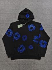 [1:1 TOP QUALITY] Denim Tears Blue Rhinestone Cotton Wreath Black Pullover Hoodie