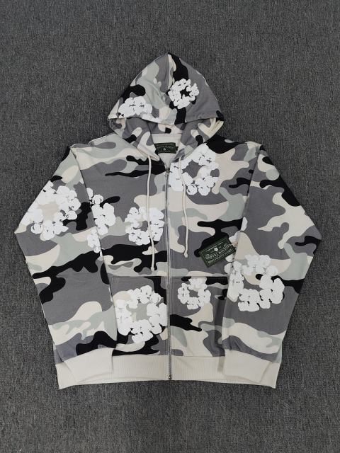 [1:1 TOP QUALITY] Denim Tears Grey Camo White Foam Cotton Wreath Full Zip Hooded Jacket