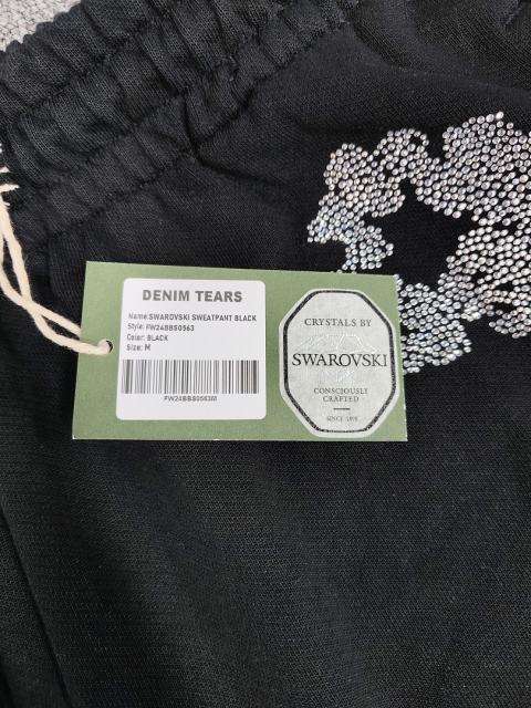 [1:1 Top Quality] Denim Tears Black Silver Rhinestone Cotton Wreath Joggers