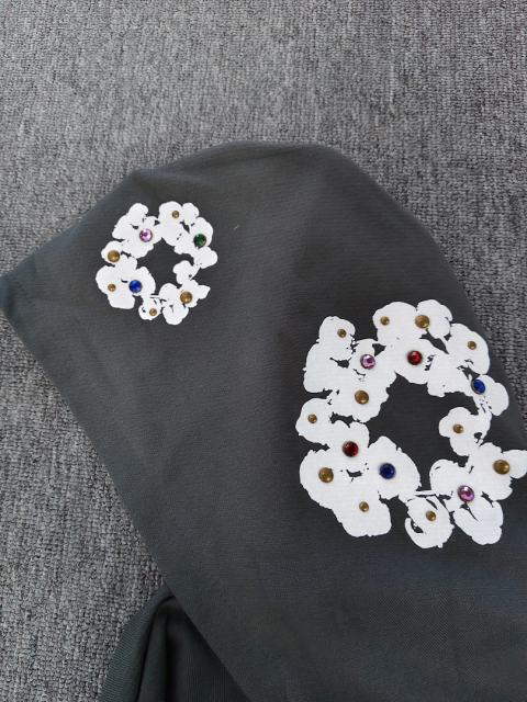 [1:1 TOP QUALITY] Denim Tears Dark Grey Full Zip Colorful Rhinestone White Cotton Wreath Hoodie