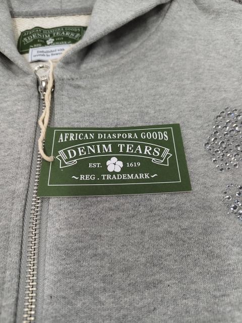 [1:1 Top Quality] Denim Tears Rhinestone Zipped Hoodie Gray