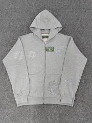 [1:1 Top Quality] Denim Tears Rhinestone Zipped Hoodie Gray