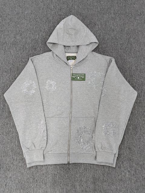 [1:1 Top Quality] Denim Tears Rhinestone Zipped Hoodie Gray