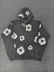 [1:1 TOP QUALITY] Denim Tears Dark Grey Full Zip Colorful Rhinestone White Cotton Wreath Hoodie