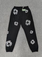 [1:1 Top Quality] Denim Tears Black Silver Rhinestone Cotton Wreath Joggers