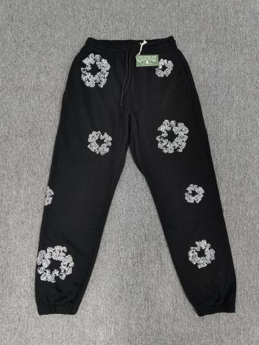 [1:1 Top Quality] Denim Tears Black Silver Rhinestone Cotton Wreath Joggers