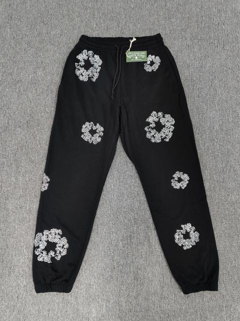 [1:1 Top Quality] Denim Tears Black Silver Rhinestone Cotton Wreath Joggers