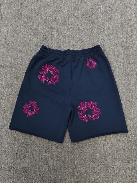 [1:1 Top Quality] Denim Tears Navy Rhinestone Cotton Wreath Shorts