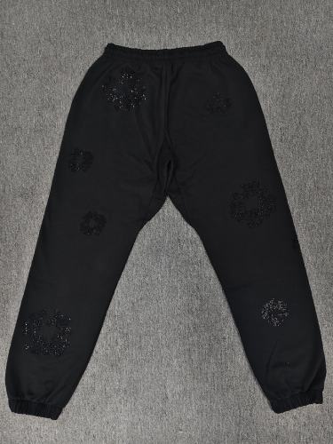 [1:1 Top Quality] Denim Tears Black Rhinestone Cotton Wreath Joggers