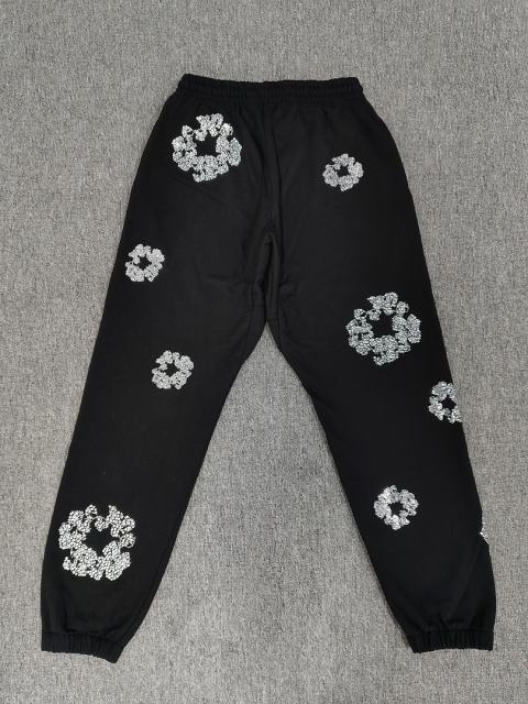 [1:1 Top Quality] Denim Tears Black Silver Rhinestone Cotton Wreath Joggers