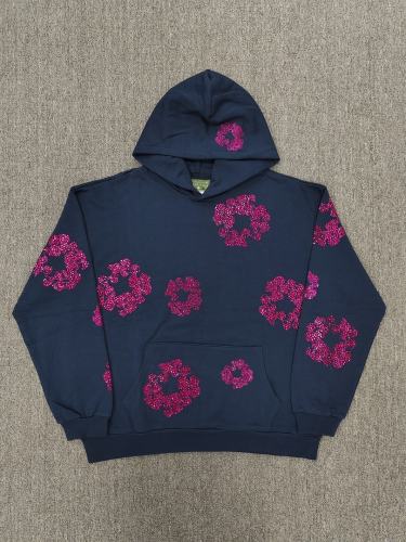 [1:1 TOP QUALITY] Denim Tears Navy Rhinestone Cotton Wreath Pullover Hoodie