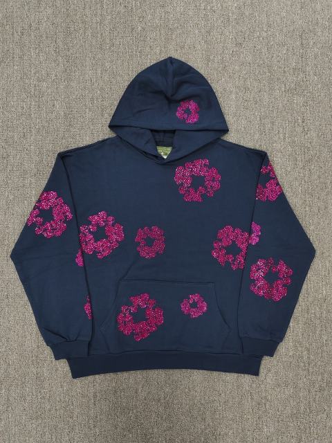 [1:1 TOP QUALITY] Denim Tears Navy Rhinestone Cotton Wreath Pullover Hoodie