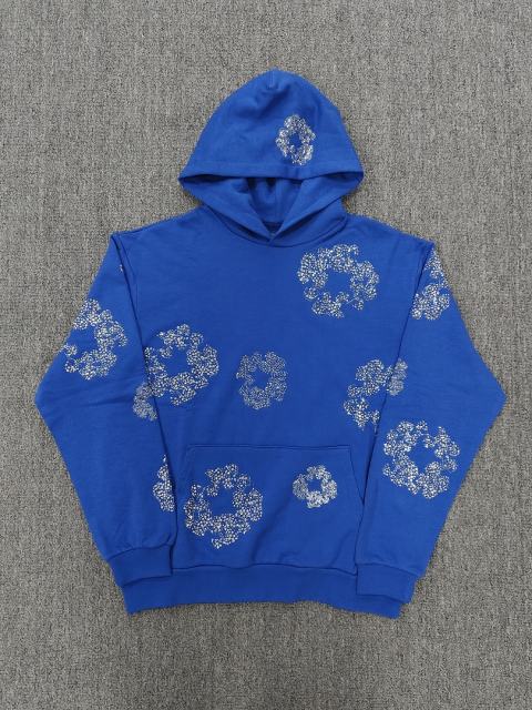 [1:1 TOP QUALITY] Denim Tears Royal Blue Rhinestone Cotton Wreath Pullover Hoodie