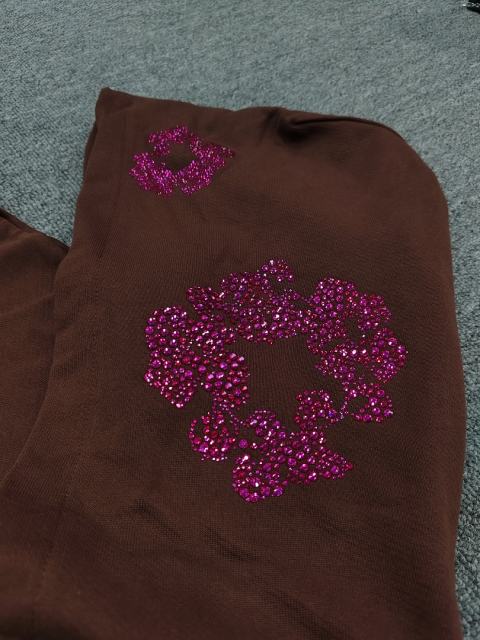 [1:1 TOP QUALITY] Denim Tears Coffee Brown Hot Pink Rhinestone Cotton Wreath Pullover Hoodie