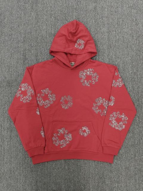 [1:1 TOP QUALITY] Denim Tears Red Rhinestone Cotton Wreath Pullover Hoodie