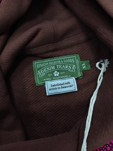 [1:1 TOP QUALITY] Denim Tears Coffee Brown Hot Pink Rhinestone Cotton Wreath Pullover Hoodie