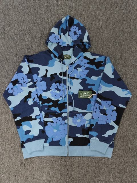 [1:1 TOP QUALITY] Denim Tears Blue Camo Tone-On-Tone Light Blue Foam Cotton Wreath Full Zip Hooded Jacket