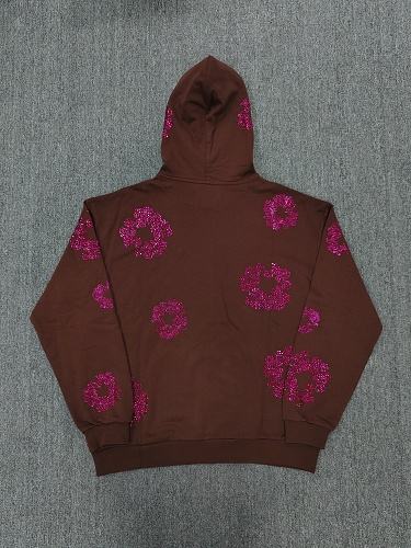[1:1 TOP QUALITY] Denim Tears Coffee Brown Hot Pink Rhinestone Cotton Wreath Pullover Hoodie