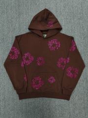 [1:1 TOP QUALITY] Denim Tears Coffee Brown Hot Pink Rhinestone Cotton Wreath Pullover Hoodie