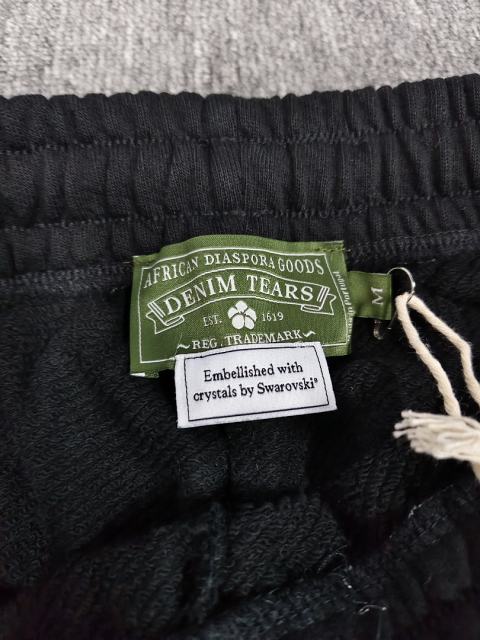 [1:1 Top Quality] Denim Tears Black Silver Rhinestone Cotton Wreath Joggers