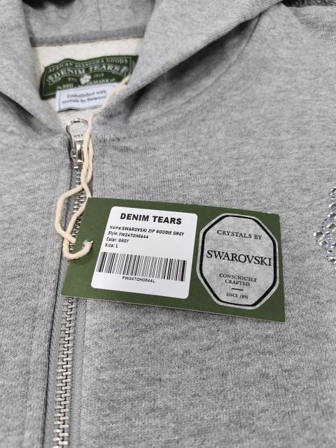 [1:1 Top Quality] Denim Tears Rhinestone Zipped Hoodie Gray