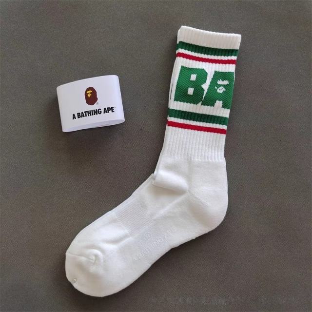 BAPE Big Vertical BAPE Logo Multi-Color Mid Calf Crew Socks