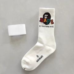 BAPE Multi Color Block Ape Head Logo White Mid Calf Crew Socks