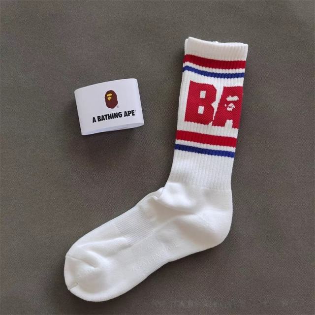 BAPE Big Vertical BAPE Logo Multi-Color Mid Calf Crew Socks