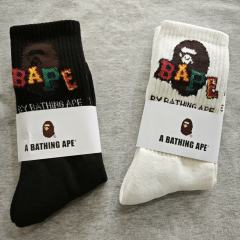 BAPE Multi Color Block Ape Head Logo White Mid Calf Crew Socks