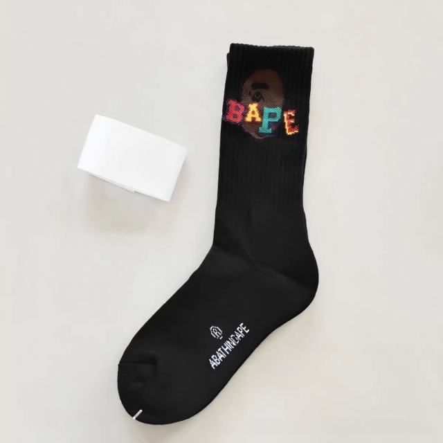 BAPE Multi Color Block Ape Head Logo White Mid Calf Crew Socks