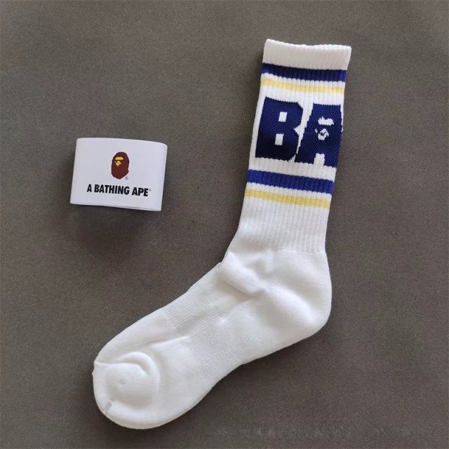 BAPE Big Vertical BAPE Logo Multi-Color Mid Calf Crew Socks