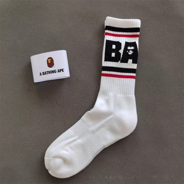 BAPE Big Vertical BAPE Logo Multi-Color Mid Calf Crew Socks