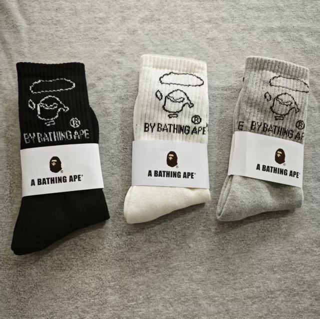 BAPE By Bathing Ape Sketch Ape Logo White Crew Mid Calf Socks