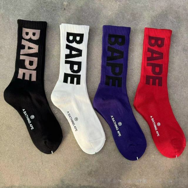 BAPE Big Vertical BAPE Logo Multi-Color Mid Calf Crew Socks