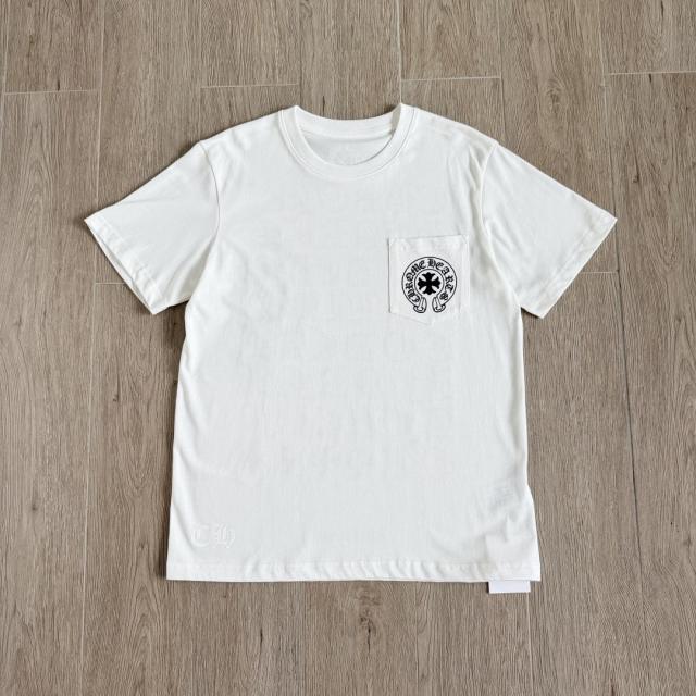 1:1 quality CH Gothic Text Cross Logo Pocket Short Sleeve T-Shirt 2 Colors