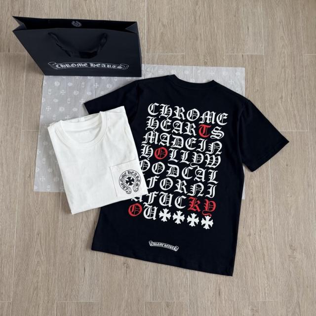 1:1 quality CH Gothic Text Cross Logo Pocket Short Sleeve T-Shirt 2 Colors