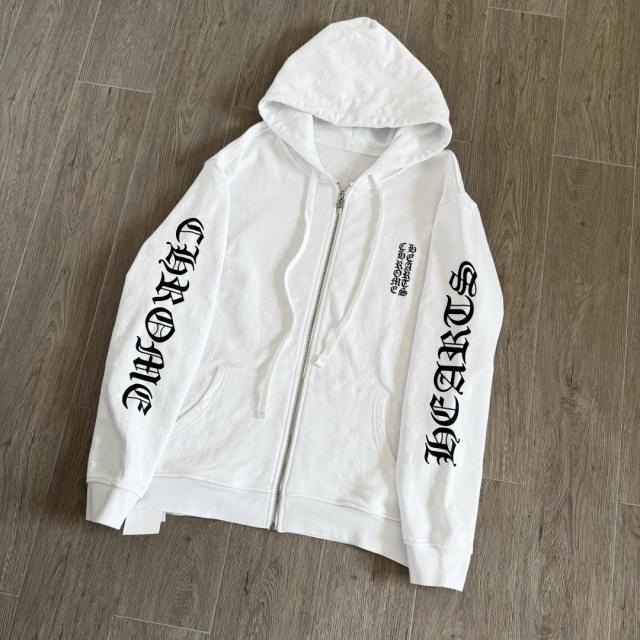 1:1 Top Quality Vertical Gothic Letter White Full Zip Hoodie