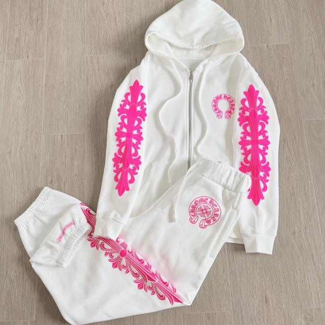 1:1 Quality CH Pink Floral Cross Full Zip Hoodie & Jogger Pants