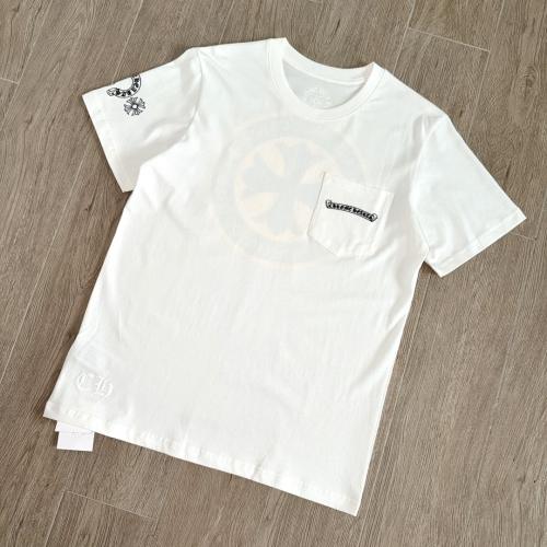 1:1 Top Quality CH Yellow Circle Cross Pocket White Short Sleeve T-Shirt
