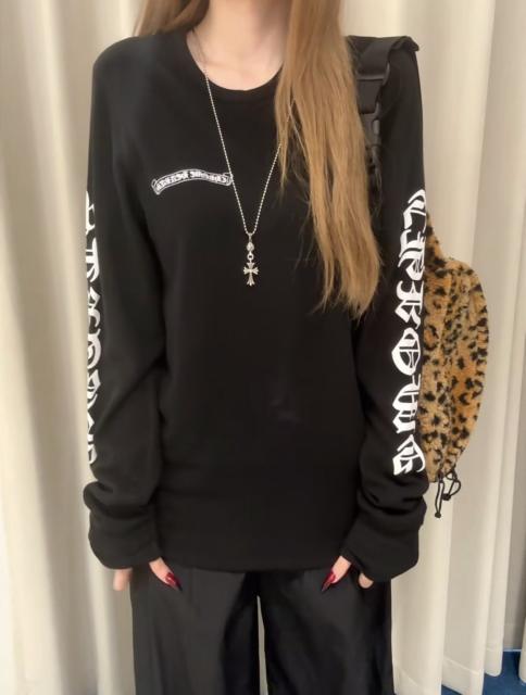 1:1 Quality CH Vertical Gothic Word Waffle Thermal Long Sleeve T-Shirt