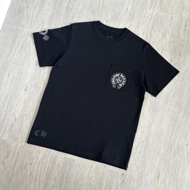 1:1 Top Quality CH Vertical Multicolor Horseshoe Circle White Pocket T-Shirt