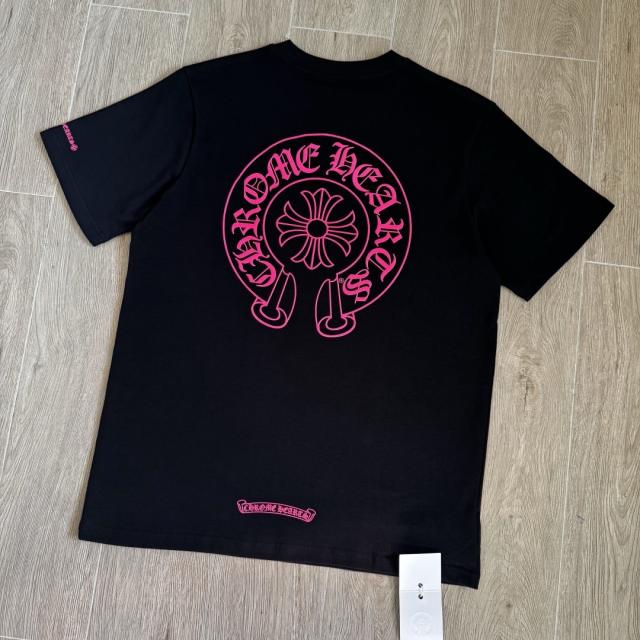 1:1 Top Quality CH Hot Pink Horseshoe Circle Black Pocket T-Shirt