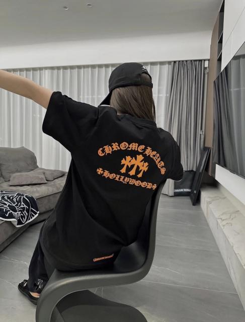 1:1 Top Quality CH Orange Triple Cross Hollywood Black Pocket T-Shirt